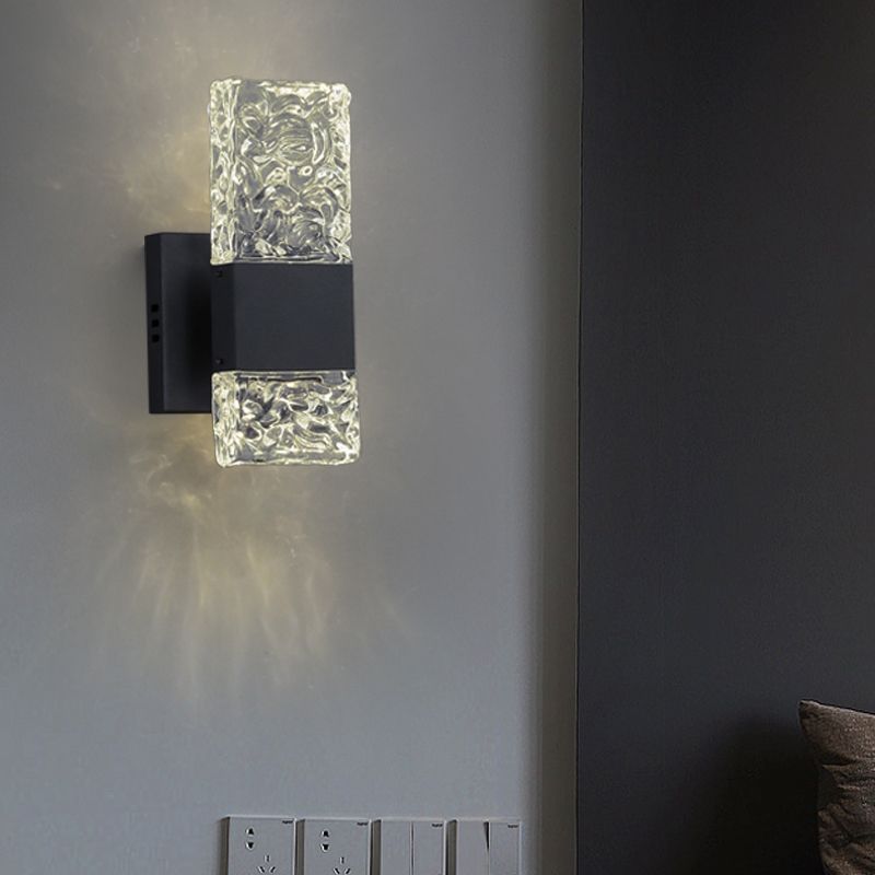 Nordic Style Metal Wall Light Cuboid LED Wall Sconce with Crystal for Bedroom