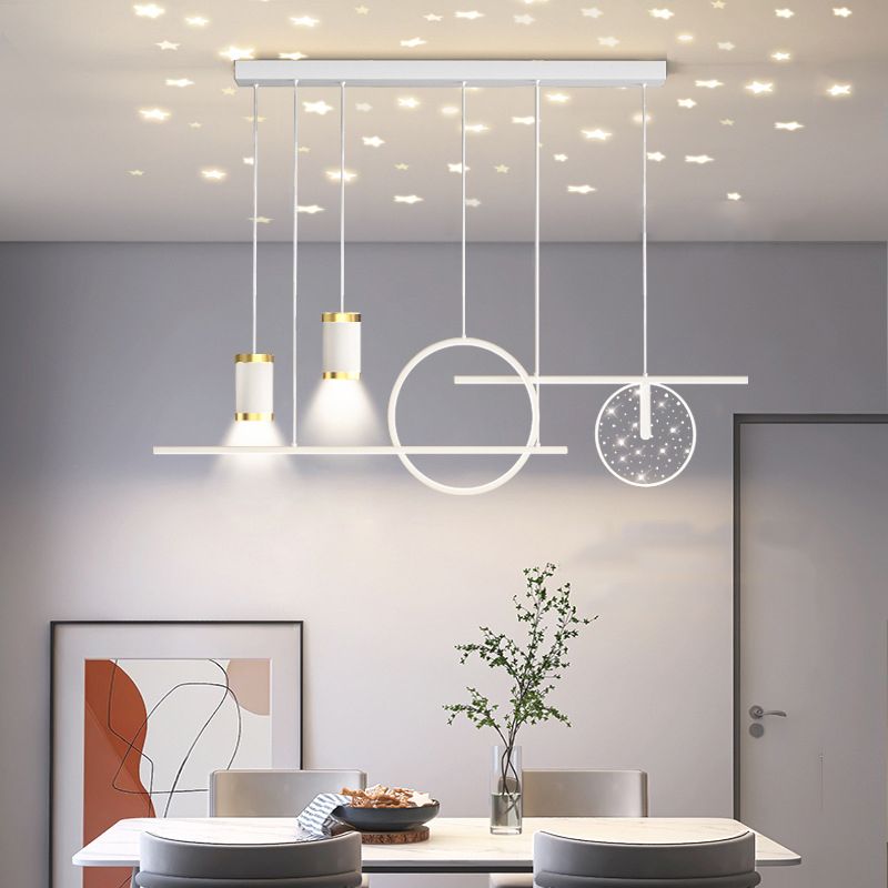 Modern Metal Island Light Geométrico 39.5 "Colgante de isla LED de ancho para comedor