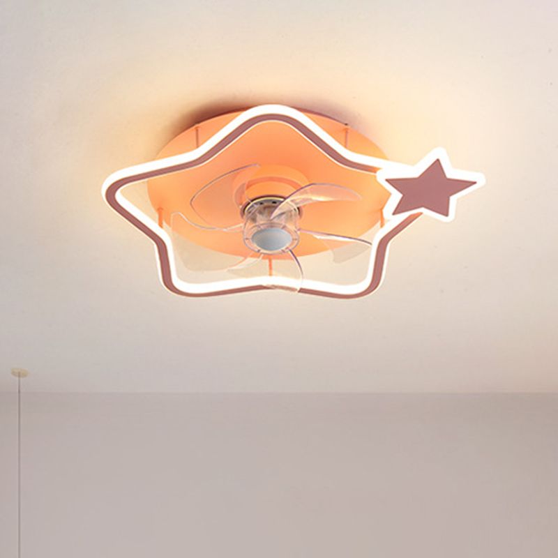 Loop Shaped Aluminum Fan Lighting Cartoon Pink Semi Flush Mounted Ceiling LED Light with Remote Control