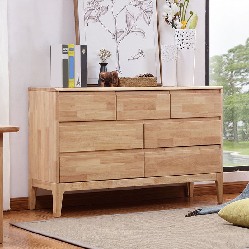 Modern Rubberwood Accent Chest with Natural Legs and Drawers