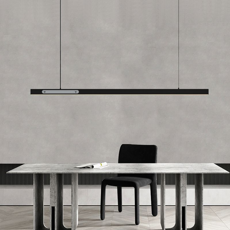 Black Metal Island Lamp Modern 1-Light Linear Restaurant Pendant Light