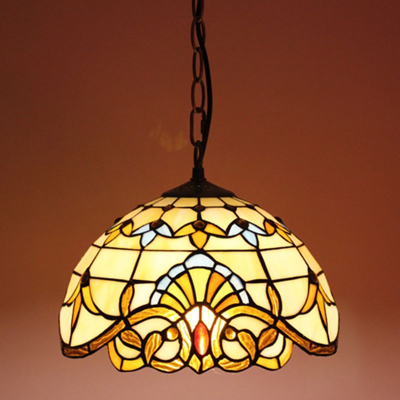 Tiffany Style Pendant Lamp with Glass Shade Dinning Room Suspension Lighting Fixture
