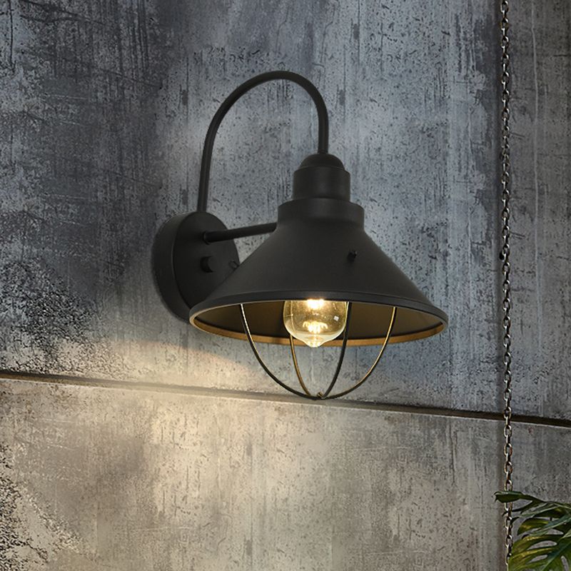 1 Bulb Wall Mounted Light Antique Conic Metallic Wall Lighting Fixture in Black for Lodge