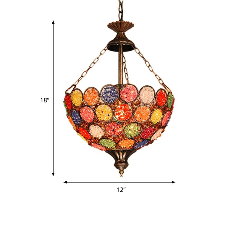 Orange Bowl Shape Hanging Light Bohemian Metal 1 Bulb Restaurant Pendant Lighting Fixture