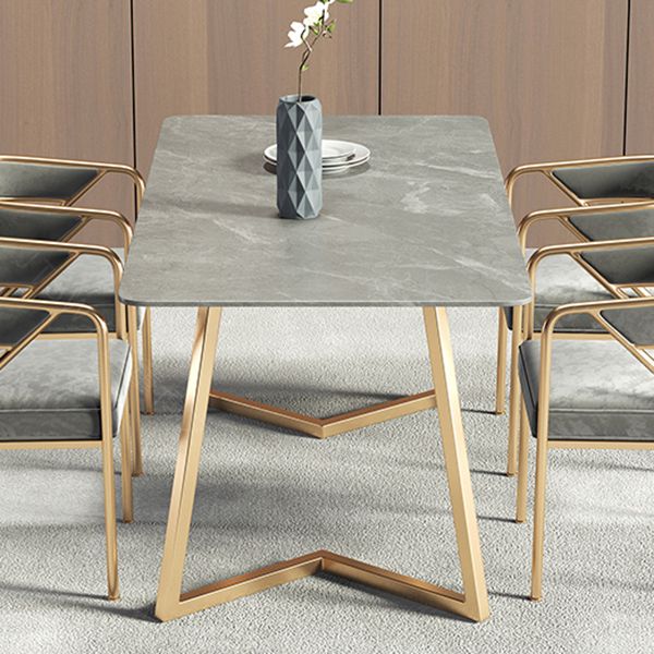 Mesa de comedor rectangular contemporánea de metal Mesa de piedra sinterizada con base de trineo