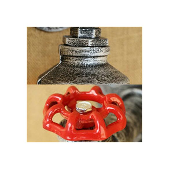 Water Pipe Metal Wall Lighting Rustic Style 1 Light Restaurant Wall Mounted Lamp with Red Valve in Bronze/Antique Brass