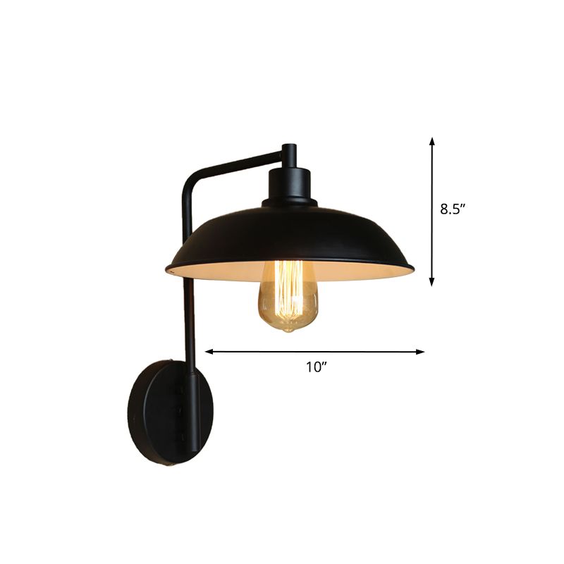 1 Light Barn Wall Sconce Light Antique Style Black/Rust Metallic Wall Lighting with Curved Arm for Hallway