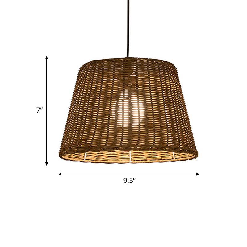 Orba da secchio Ampiccamento del soffitto Light Asia Stile asiatico Rattan 9,5 "/13" Larghezza 1 Lampada a ciondolo leggera in beige per sala da pranzo