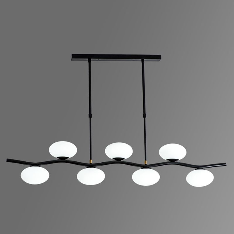 Oval Tea Room Pendant Light Cream Glass 7-Head Minimalist Island Lighting