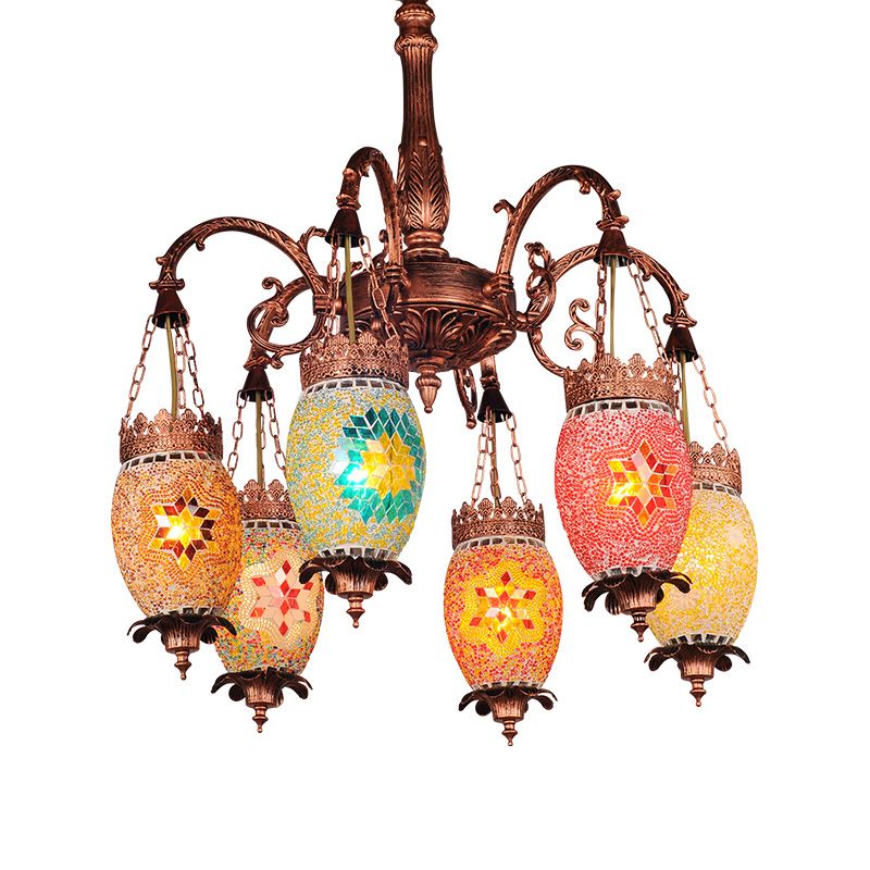 Vintage Tröpfchen Kronleuchter Beleuchtung farbenfrohe Glas 6 Köpfe Suspension Licht in Kupfer für das Restaurant