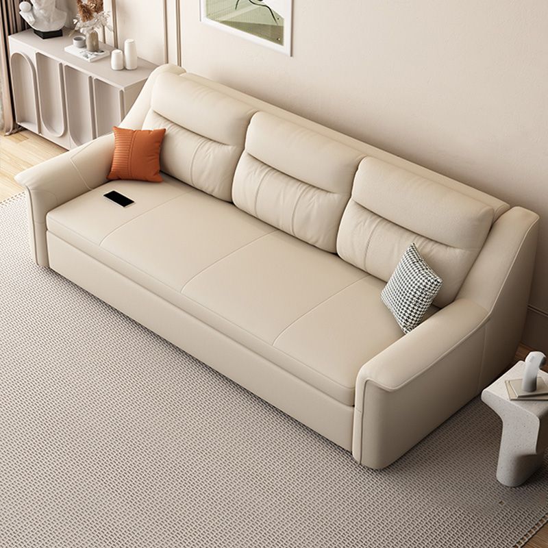 Glam Style Beige Futon Sleeper Sofa Bed with Loose Back in Bonded Leather