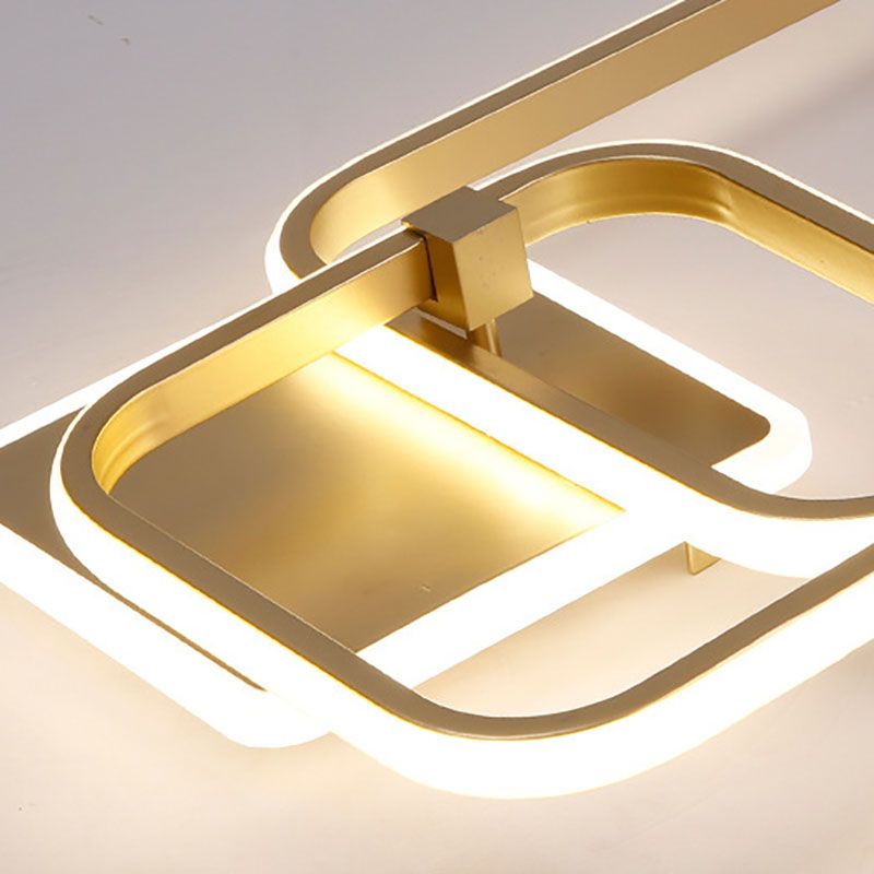 Modern Minimalist LED Semi Flush Mount Square Acrylic Ceiling Light in Gold