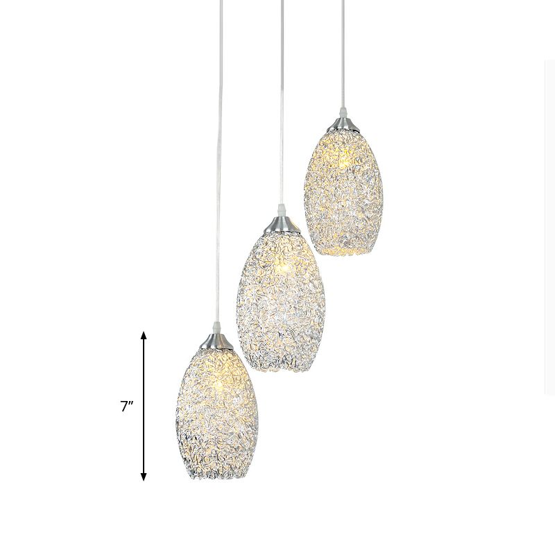 Aluminum Cluster Oval Pendant Contemporary 3 Bulbs Chrome Hanging Ceiling Light for Dining Room