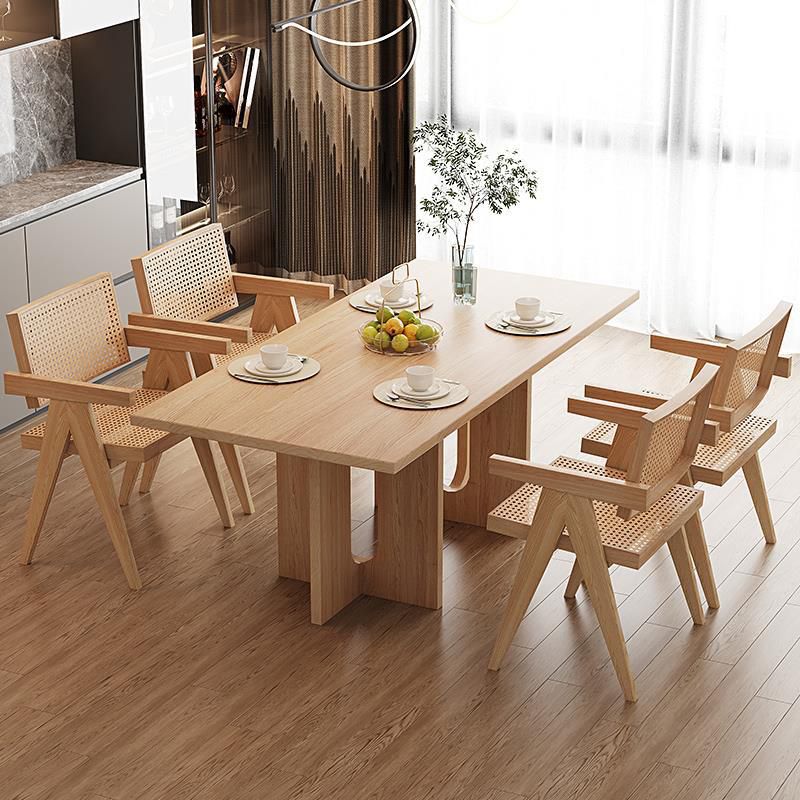 Rectangle Double Base Dining Table Modern Pine Wood Table for Kitchen