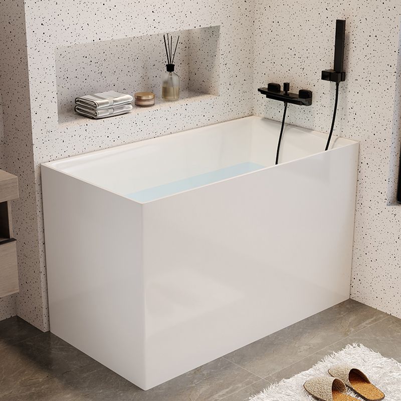 White Acrylic Bathtub Freestanding Soaking Rectangular Modern Bath