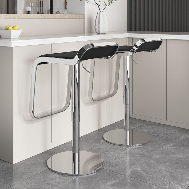 Faux Leather Bar Stools Adjustable Height Swivel Barstools with Footrest