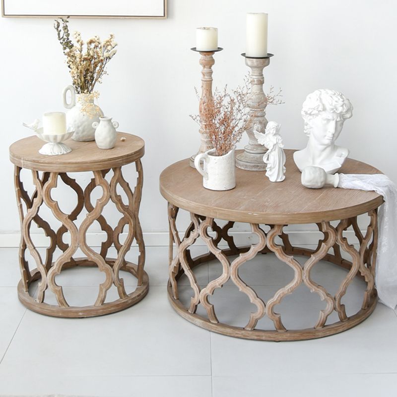 Rustic Style Antique Pedestal Coffee Table Round Wood Cocktail Table