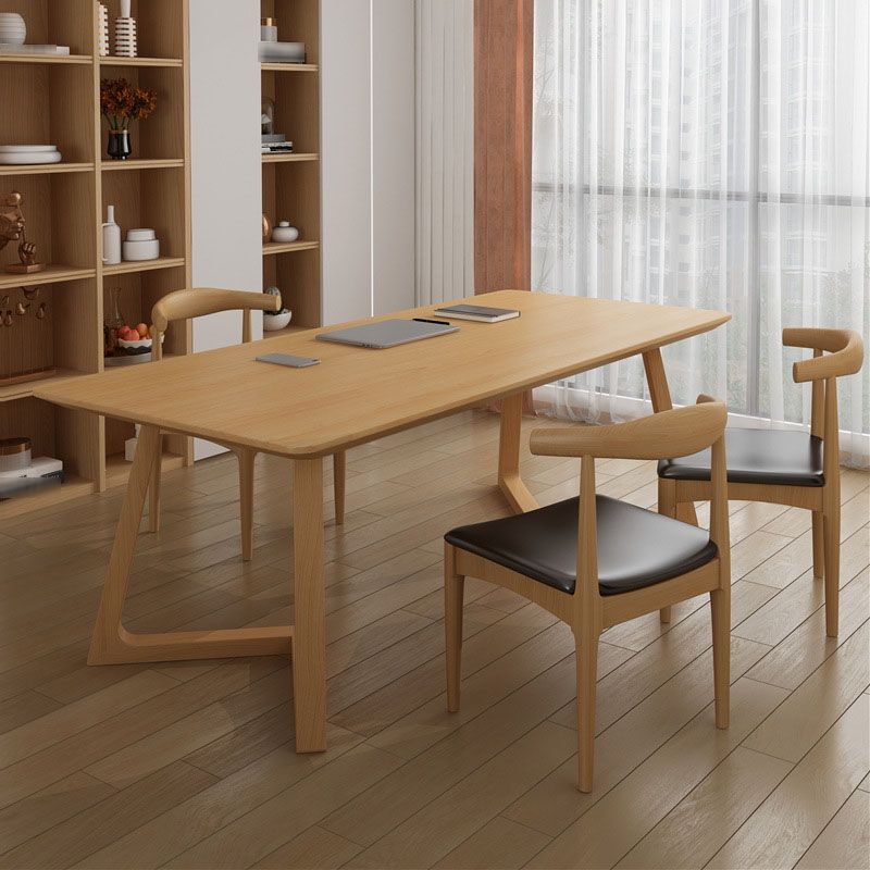Solid Wood Top Dining Table Traditional Luxury Table with Pine Wood Sled Base