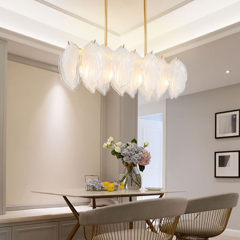 4 Light leaf Island Lights Modern Lighting Chandelier Glass and Metal Island Lamps in Gold
