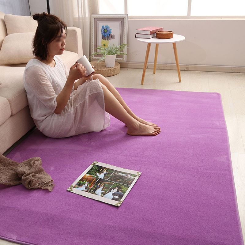 Purple Solid Color Rug Polyester Simple Rug Washable Rug for Living Room