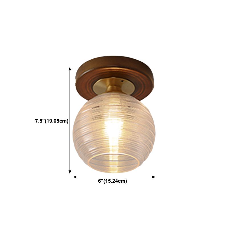 Modern Wood Ceiling Light Geometric Shape Flush Mount with Glass Shade for Living Room