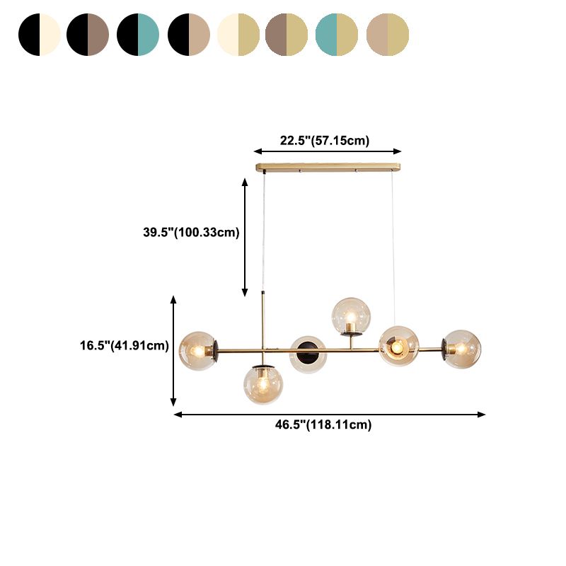 46 - Inch 6 - Light Island Pendant Iron and Glass Ball Shade Ceiling Fixture
