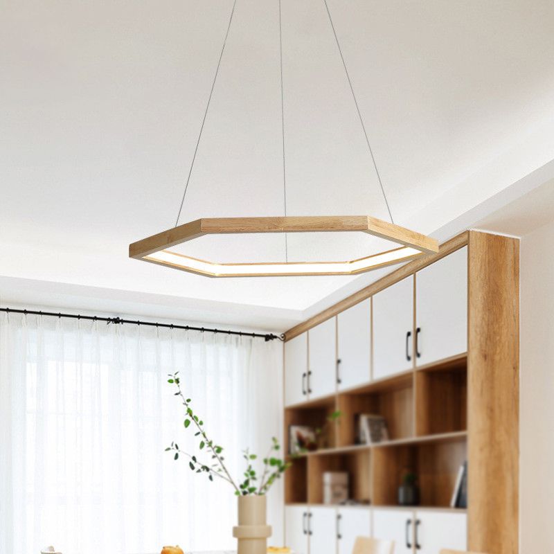 1 Light Geometric Pendant Lighting Modern Style Wood Drop Lamp