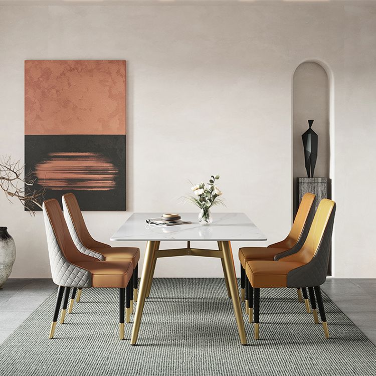 Metal Contemporary Rectangular Dining Table Sintered Stone Dining Table with Trestle Base