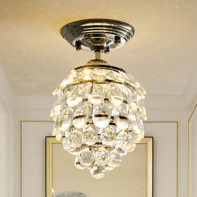 Modernist Pinecone Ceiling Lamp Crystal Ball LED Semi Mount Lighting in Silver for Hallway