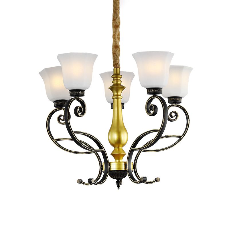 Classico lampadario del soffitto a campana Ciondolo in vetro opale in nero e oro con braccio scorrevole