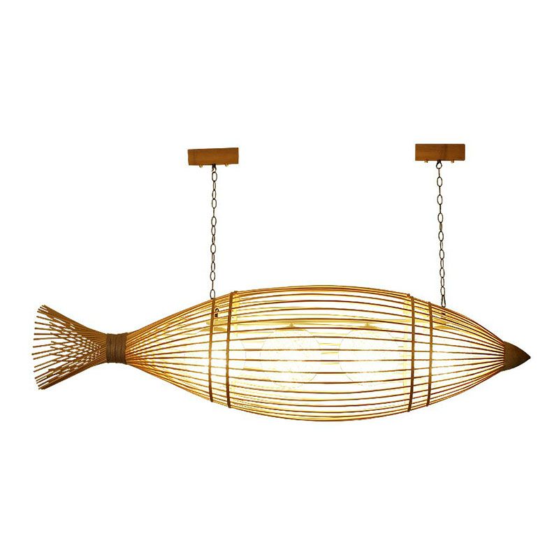 Bamboo Fish Shaped Ceiling Lighting South-east Asia 3 Bulbs Chandelier Light Fixture