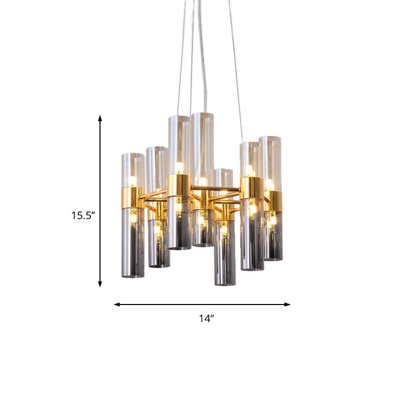 Gold Pipe Chandelier Light Fixture Modernism Smoke Glass 14/24/26 Lights Pendant Light Fixture for Bedroom