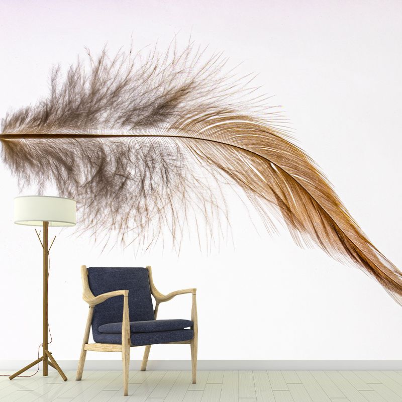 Minimalism Style Feather Wall Mural for Sitting Room Light Color, Personalized Size Available