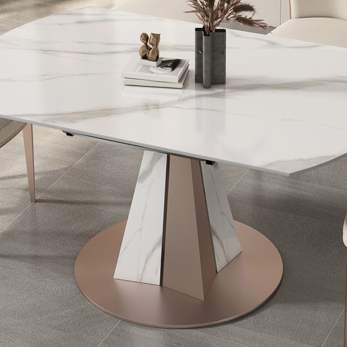 Modern Scalable Dinette Set 1/2/3/7/9 Pieces Round White Sintered Stone Dining Table Set