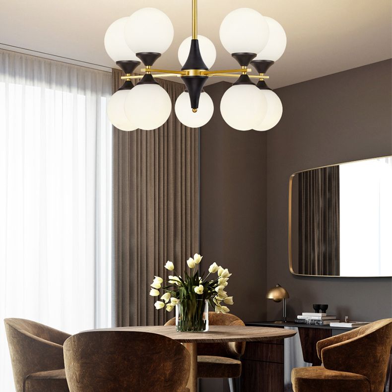 Nordic Style Creative Glass Orb Chandelier Golden Dining Room Lighting Fixture with 19.6" Adjustable Suspension Rod