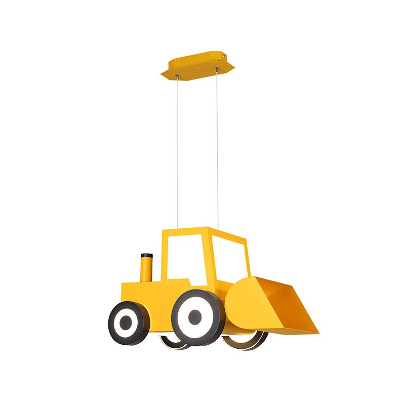 Cartoon Bulldozer LED Chandelier Lamp Metal Boys Bedroom Éclairage en suspension