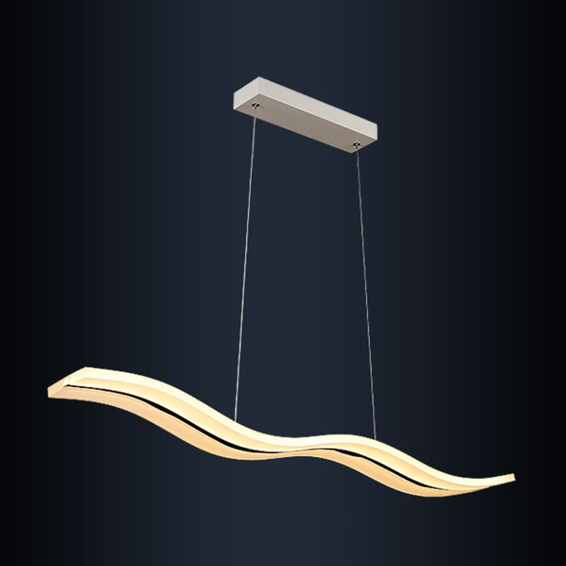 Minimalist Wave Island Pendant Light Acrylic Dinning Room LED Chandelier Lighting in White