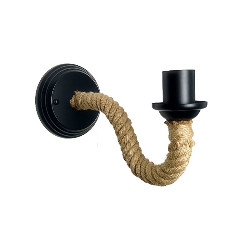 Modern Rope Wall Sconce Linear Shape Metal Wall Light for Bedroom in Black