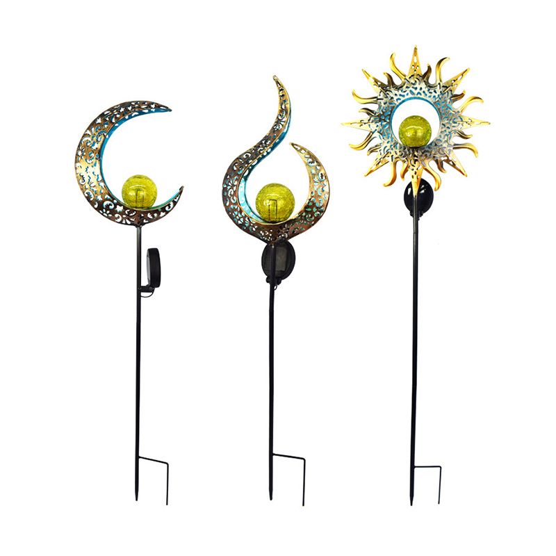 Globe LED Lawn Lighting Artistic Crackle Glass Courtyard Solar Stake Light with Cutout Decor