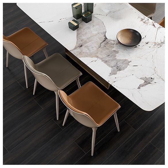 Rectangle Table Industrial Sintered Stone Top Dining Table with Single Pedestal Base