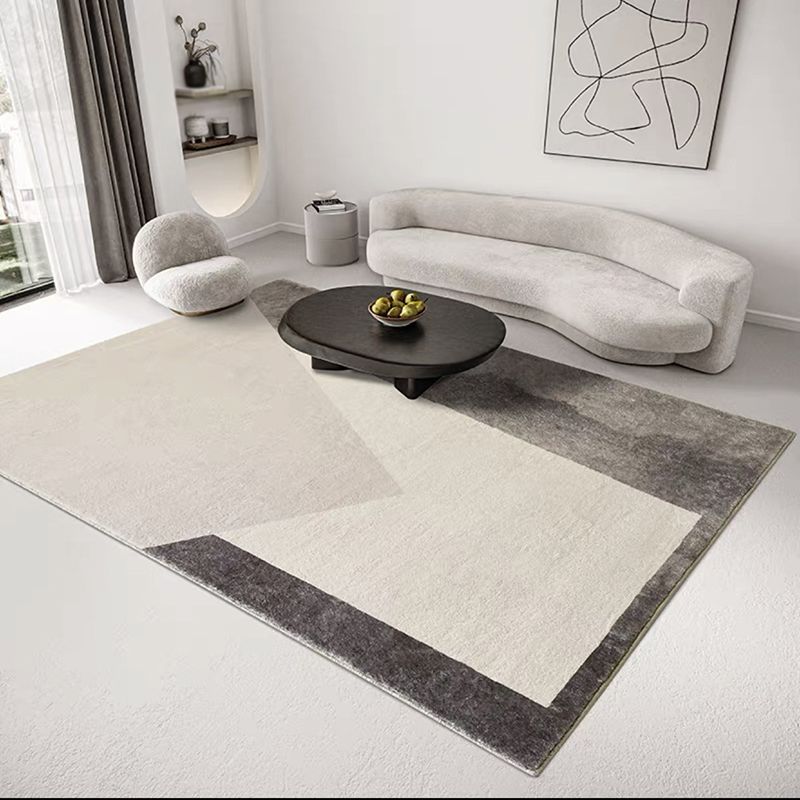 Light Grey Modern Rug Polyester Striped Area Rug Washable Rug for Living Room
