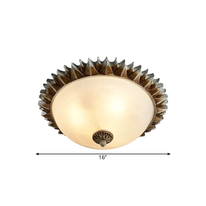 Plafonnier encastré à 3 lumières en verre opalin de style rétro en forme de soleil en rouille pour chambre à coucher