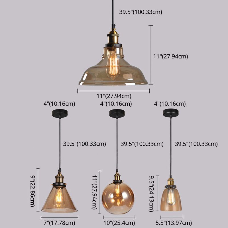 Luci a sospensione sospesa Vintage Style Industrial Style1 Pendanti leggeri con tonalità di vetro per camera da letto