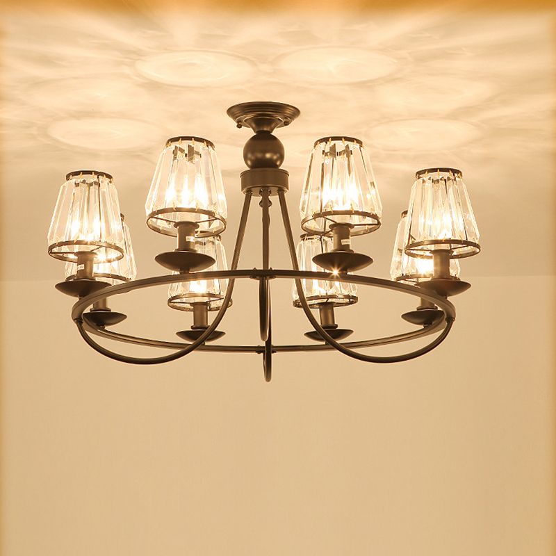 Schwarze konische Deckenhängung Lampe Traditionelle Cut-Kristall-Esszimmer Kronleuchter