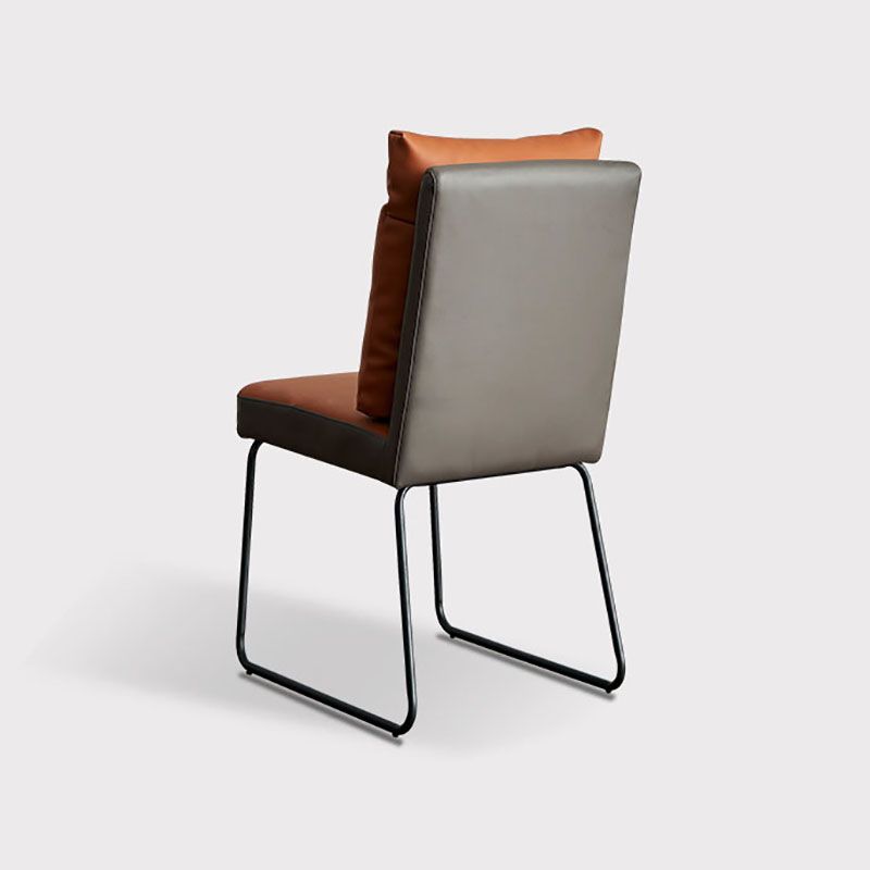 Sillas de comedor tapizadas sin brazos, sillas laterales de cuero con respaldo sólido con patas de metal
