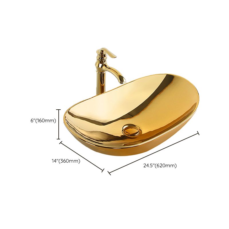 Modern Bathroom Sink Metal Rectangular with Pop-Up Drain and Faucet Vessel Bathroom Sink