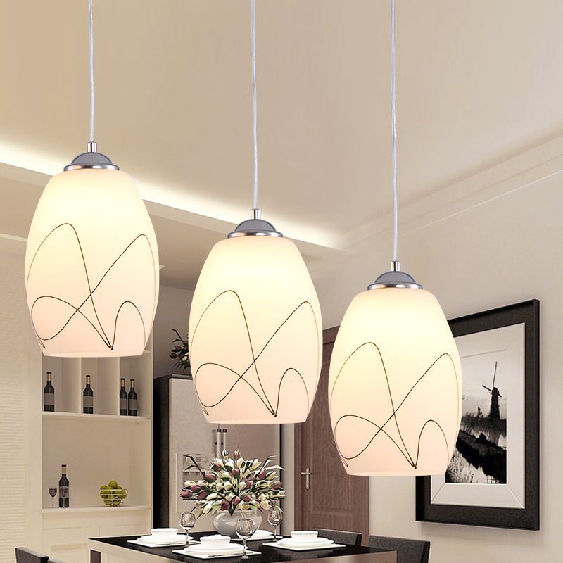3 Lights Oval Multi Light Pendant Modern Simple White Glass Hanging Light for Restaurant