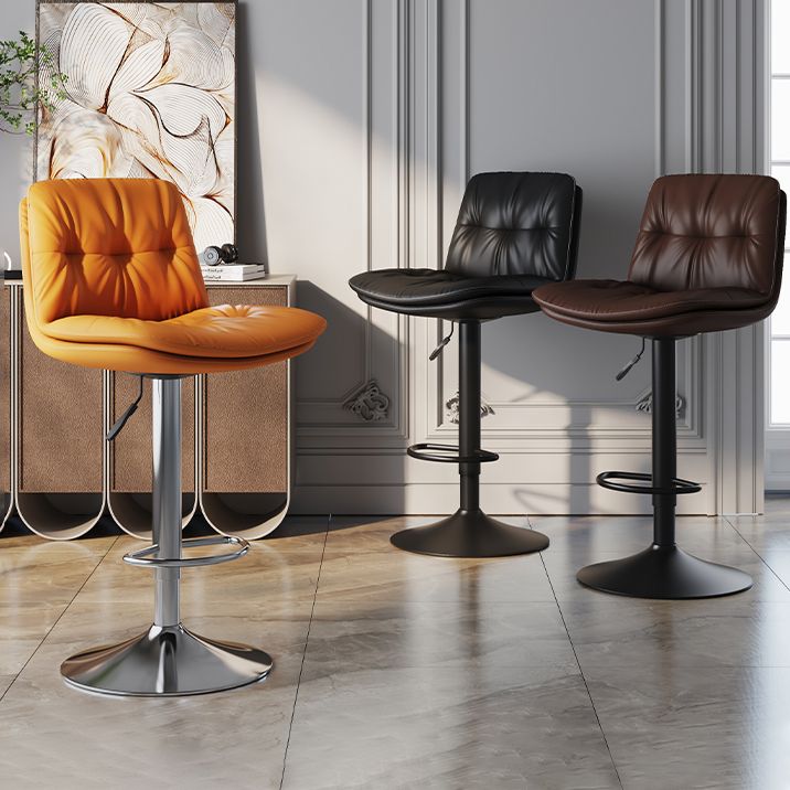 Scandinavian Adjustable Height Bar Stool Leather Upholstered Bar Stool