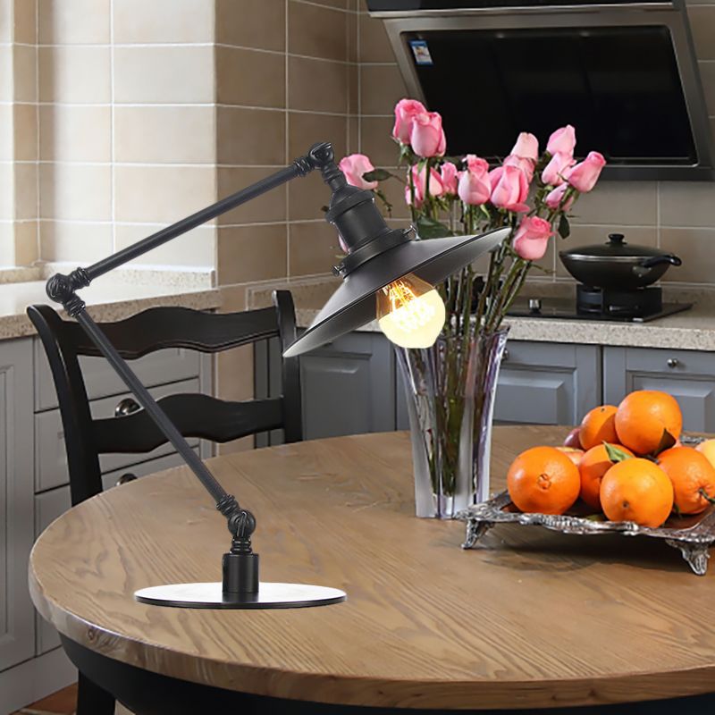 Metal Flared Shade Table Lamp Farmhouse Style 1 Light Adjustable Black/Brass Finish Table Lighting for Bedroom