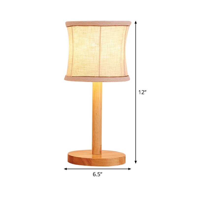 1 Bulb Bedroom Task Light Chinese Beige Night Table Lamp with Barrel Fabric Shade